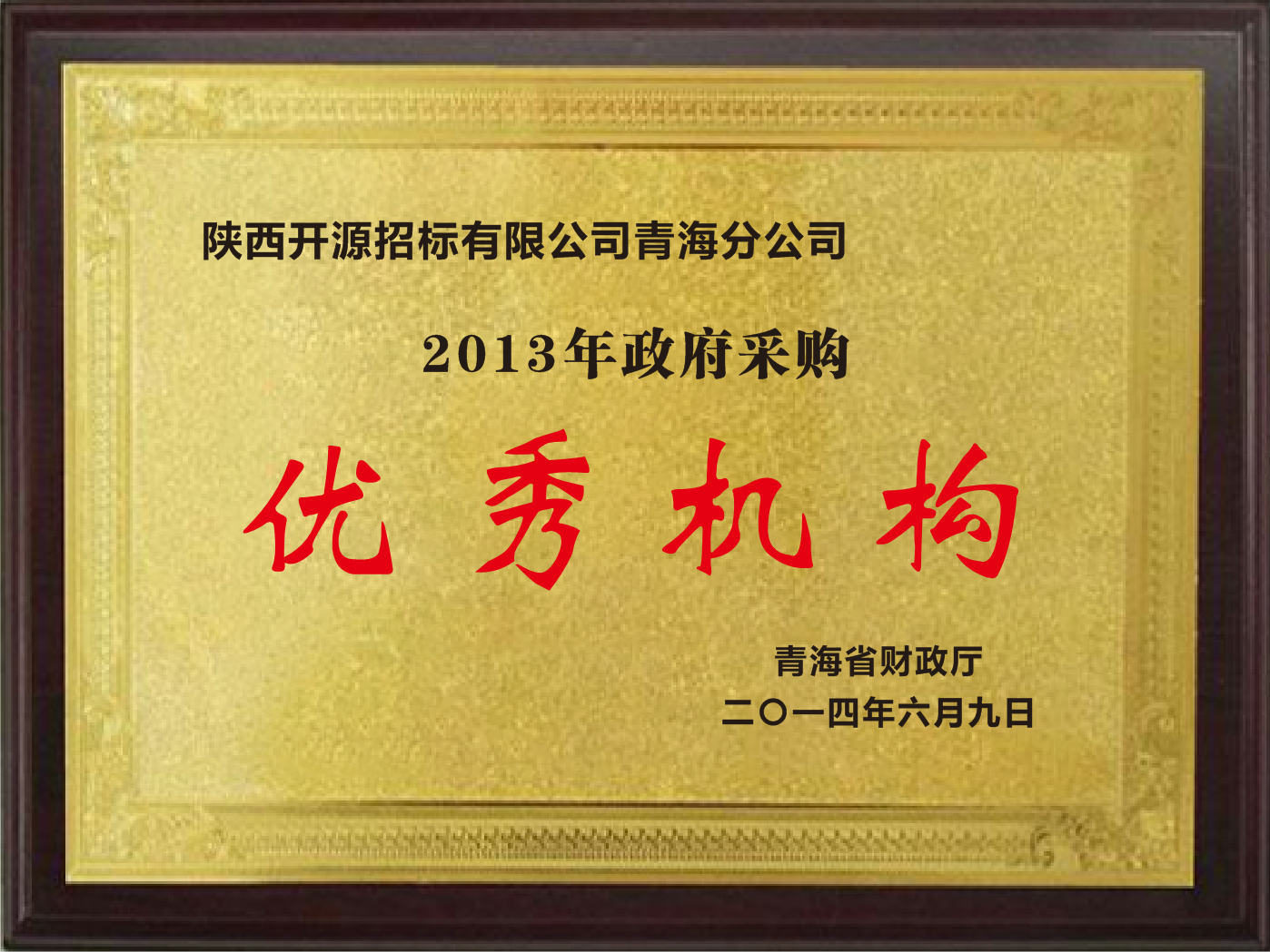 2013年青海省政府采购优秀机构